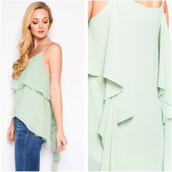 Mint green flutter thin straps tank top, lined NWT - Picture 2 of 2